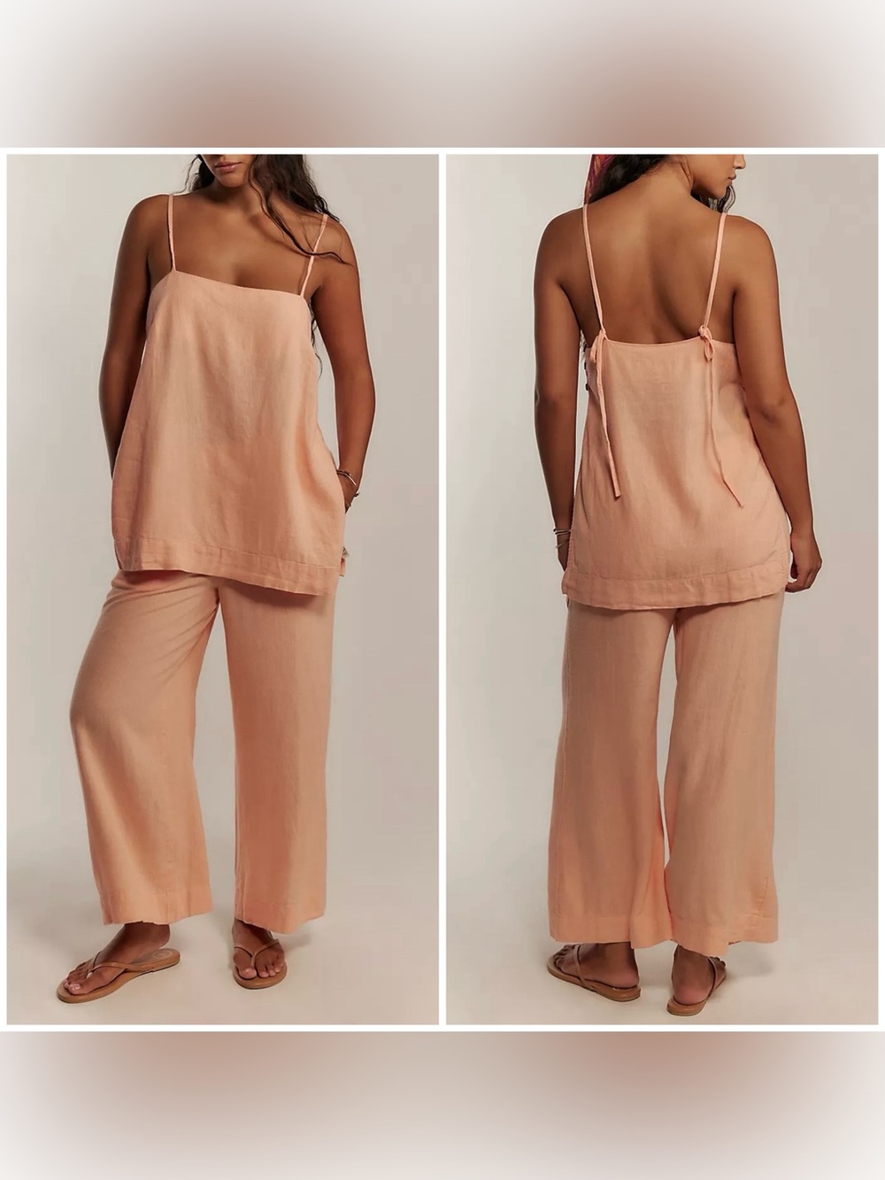 NWT Free People Free-Est Sightseer Linen Set - Honeyed Apricot Peach - XS
